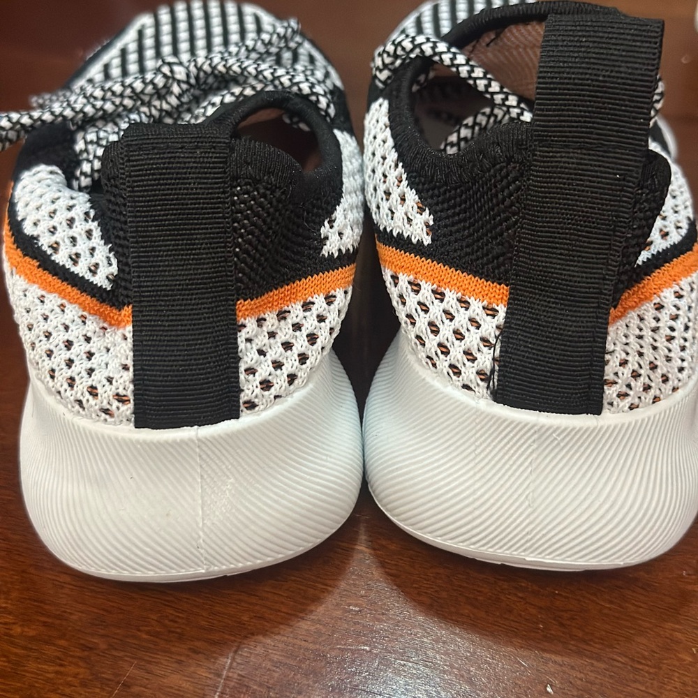 Kids' Black and White Sneakers with Orange Accents
